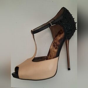 Sam Edelman Black and Cream Spike Heel Sandals Size 6.5